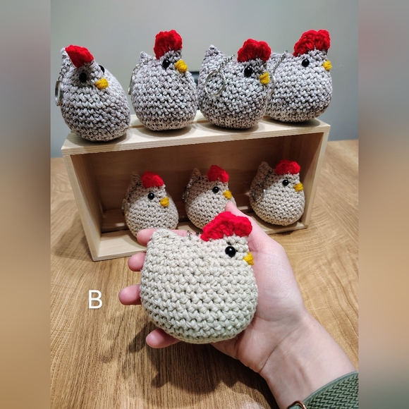 Handmade Chicken Keychain Plush Tan OR Multi Color (One Piece) - Picture 5 of 5